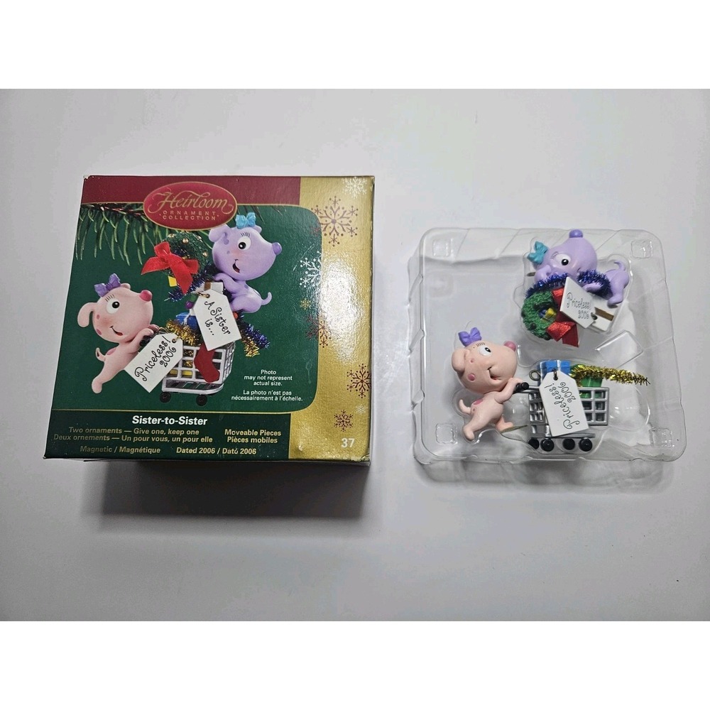 Vintage 2006 Carlton Cards Heirloom Sister to Sister Magnetic Ornaments‎ In Box